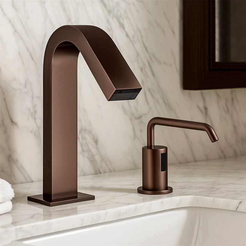 Oil-rubbed bronze installation guides, commercial fixtures and soap dispensers